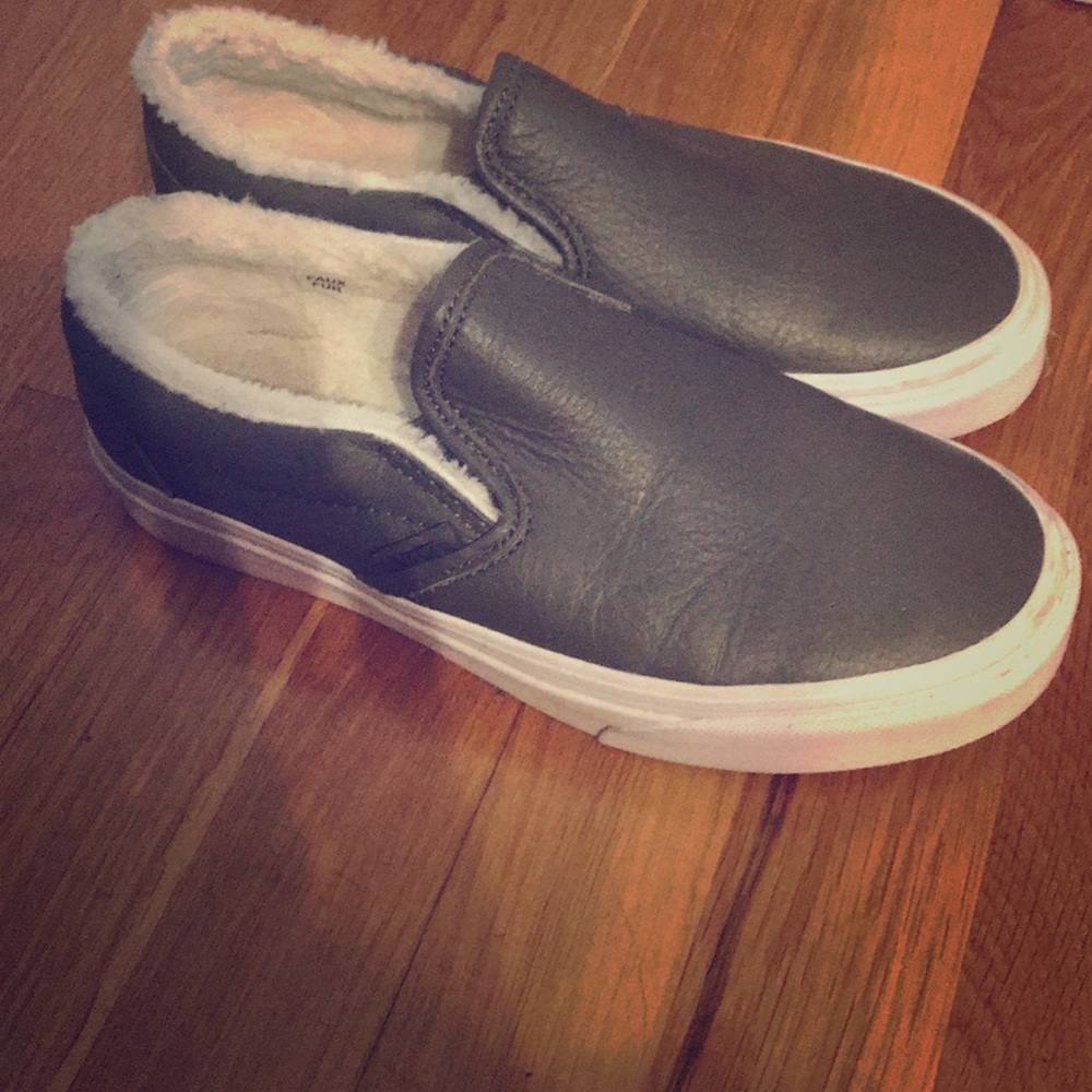 Vans slip ones- olive green faux fur